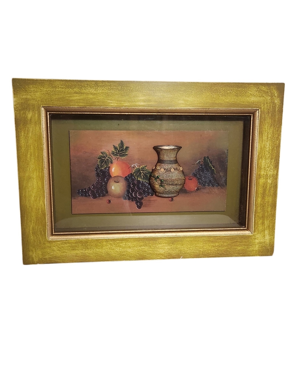 Distressed Finish Chartreuse Yellow 3D Shadow Box Framed Art Fruit Still Life